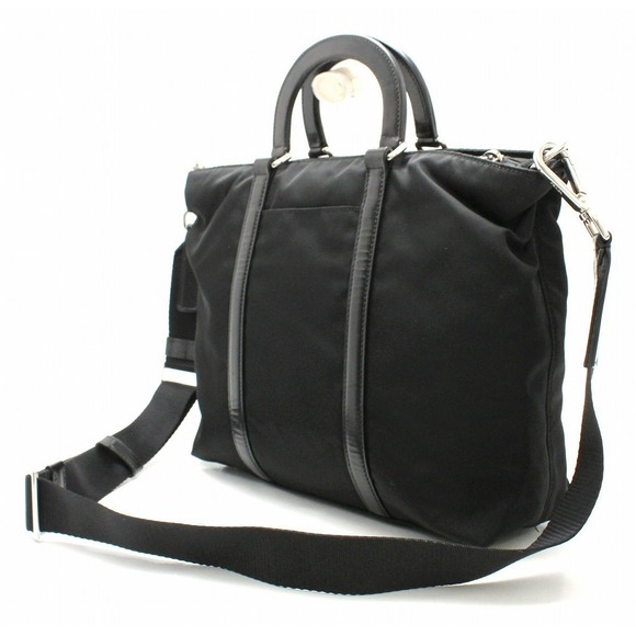 Prada Handbag Leather Nylon 2WAY Shoulder Black - Picture 1 of 9